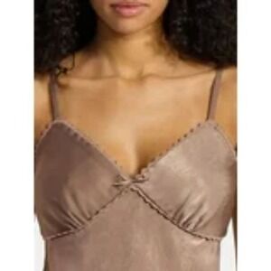 Babydoll‎ Y2K Vibe Mocha Brown Camisole Size M Woven Cami Top Lace Trim Bow NWT